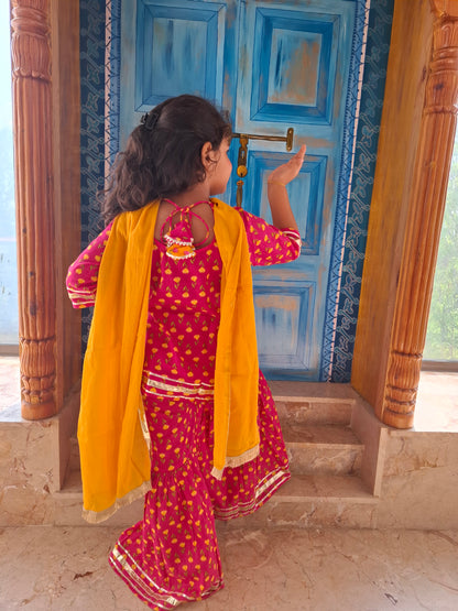 Screen Printed Pink Kurta With Sharara Set