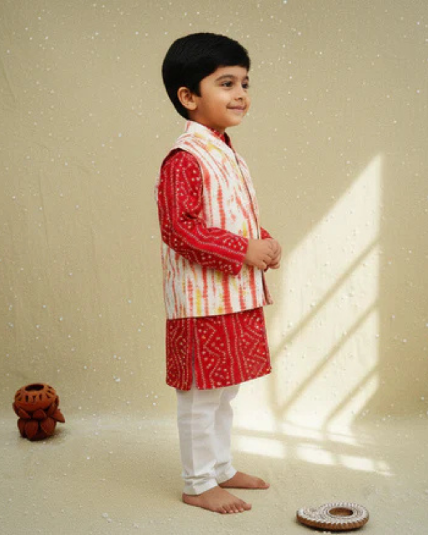 Parrot Green Tie and Dye Jacket with Bandhej Kurta -Pyjama