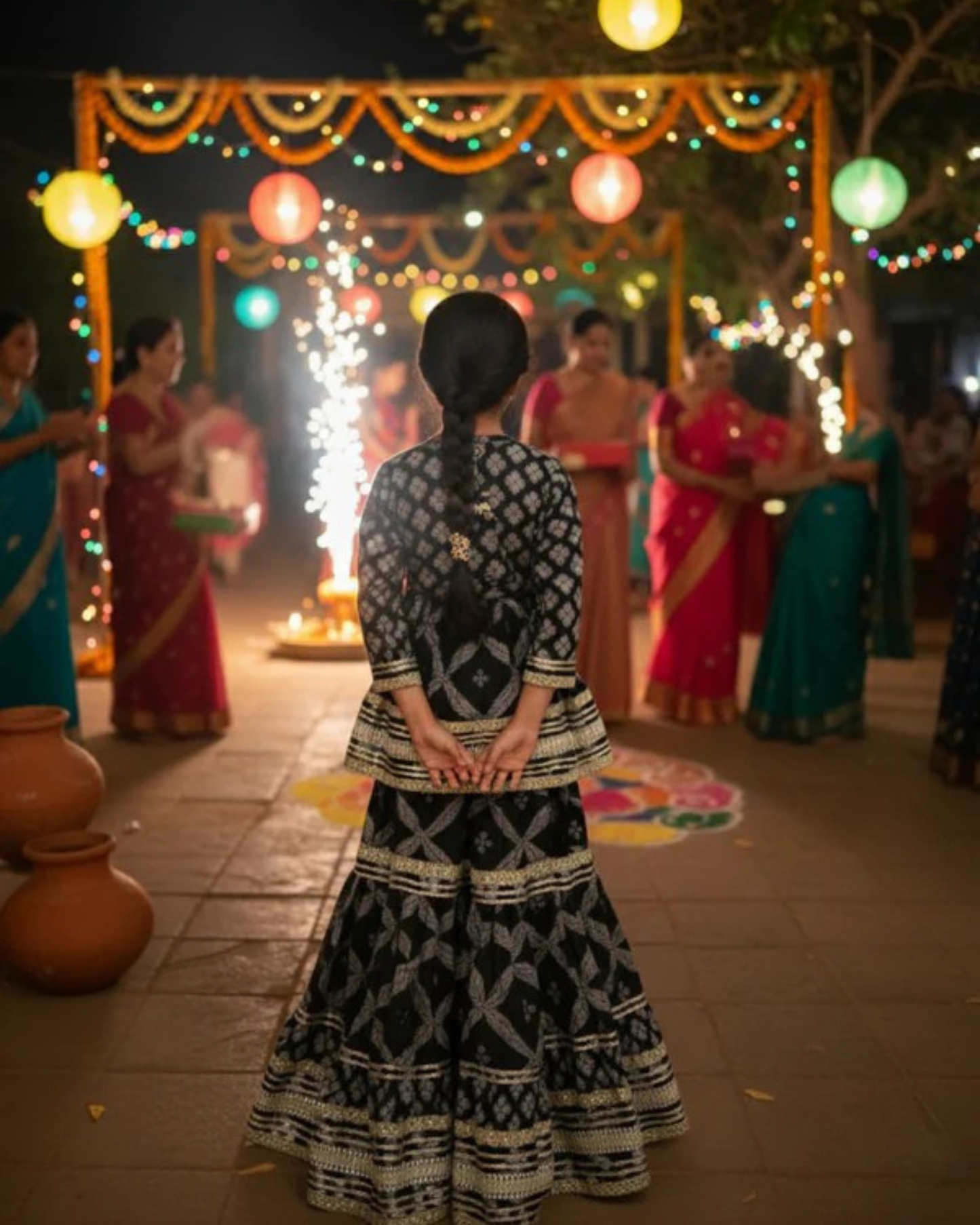 Jaal Butta Print Black Coloured Anarkali Suit with Sharara