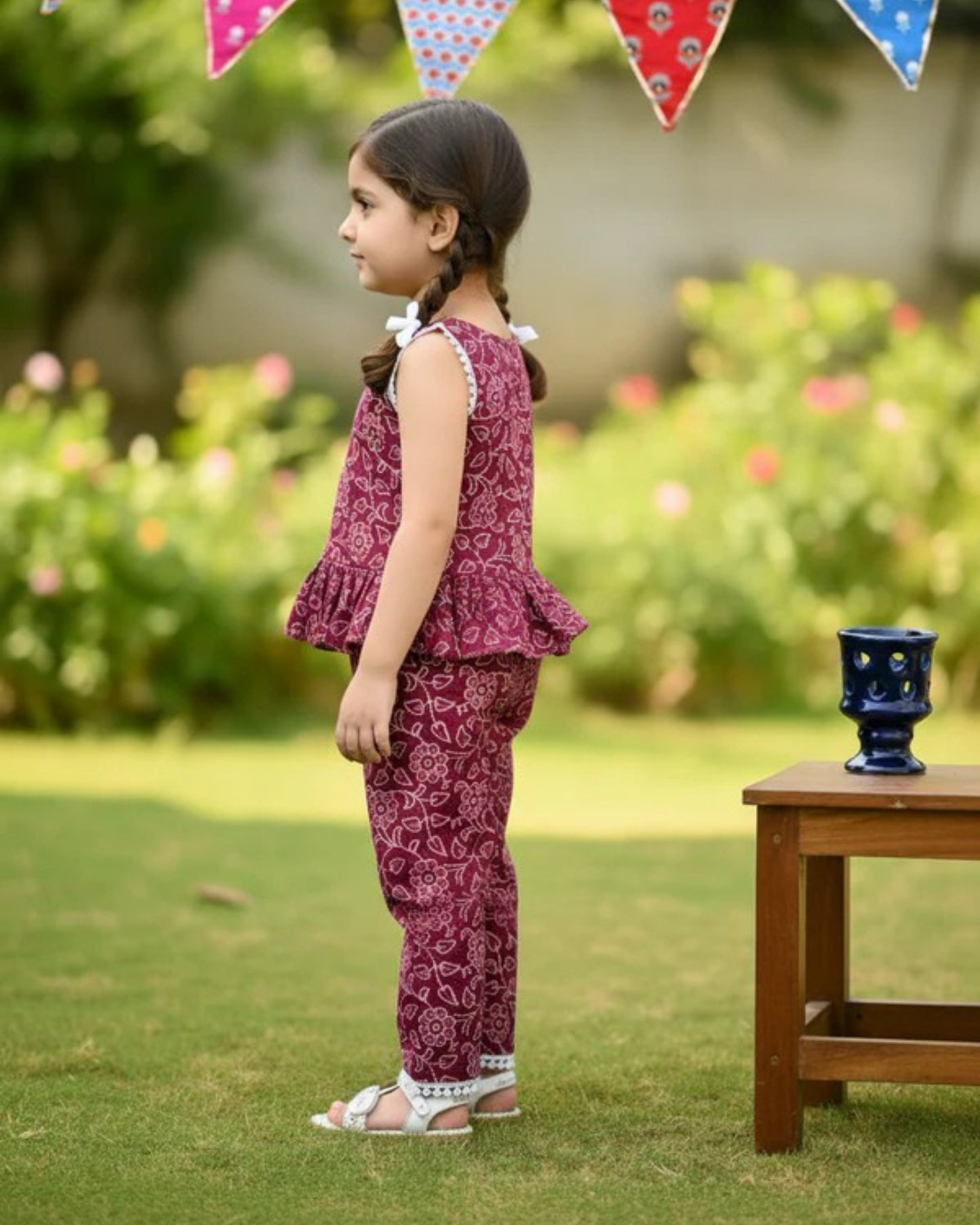 Wine Colour Discharge printed Girls Co-ord Set