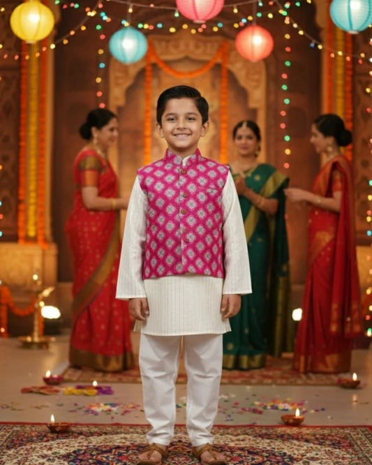 Wine Jaal Buta Jacket with Kurta Pyjama