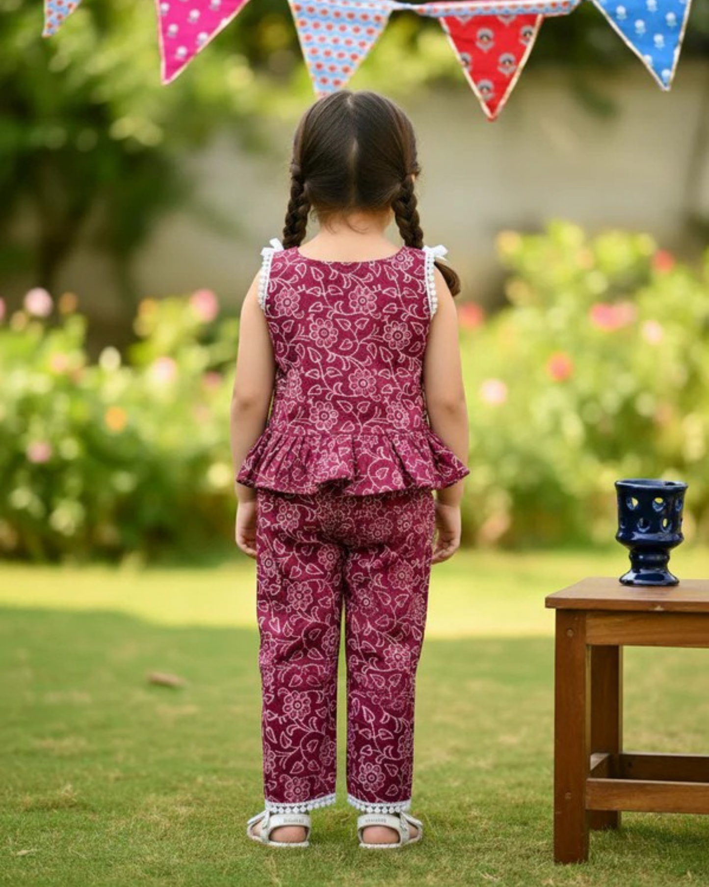 Wine Colour Discharge printed Girls Co-ord Set