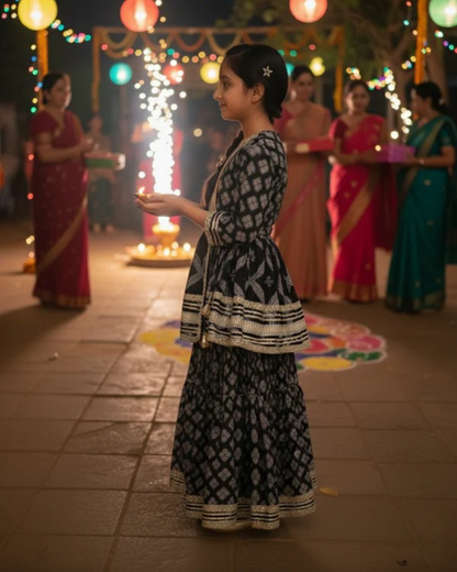 Jaal Butta Print Black Coloured Anarkali Suit with Sharara
