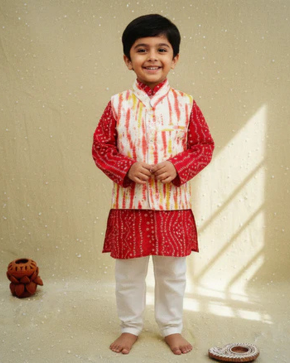 Parrot Green Tie and Dye Jacket with Bandhej Kurta -Pyjama