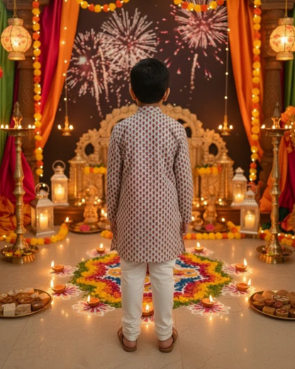 Pink Block Printed Boy's Kurta
