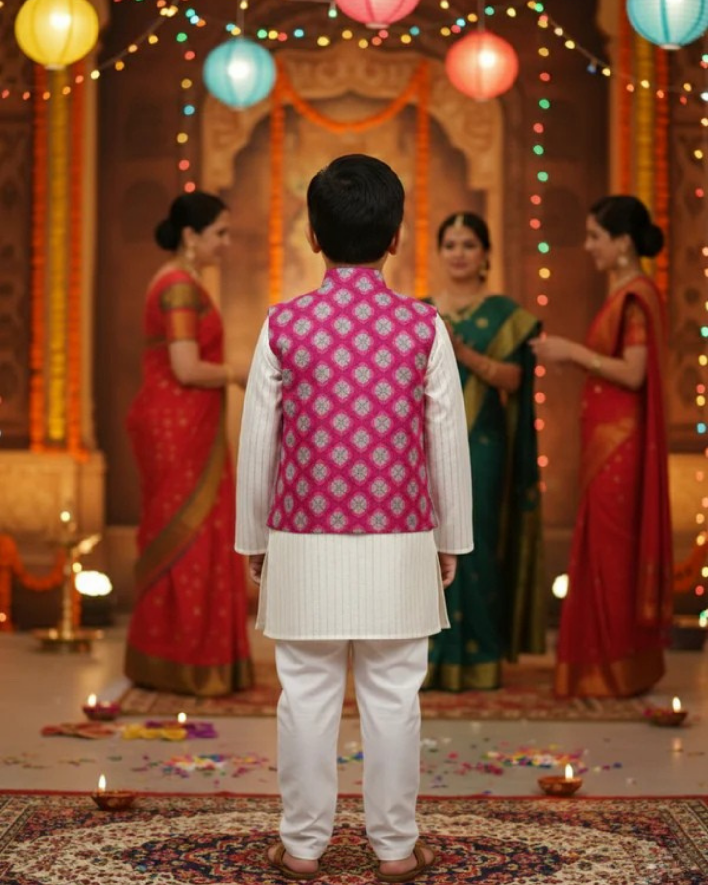 Wine Jaal Buta Jacket with Kurta Pyjama