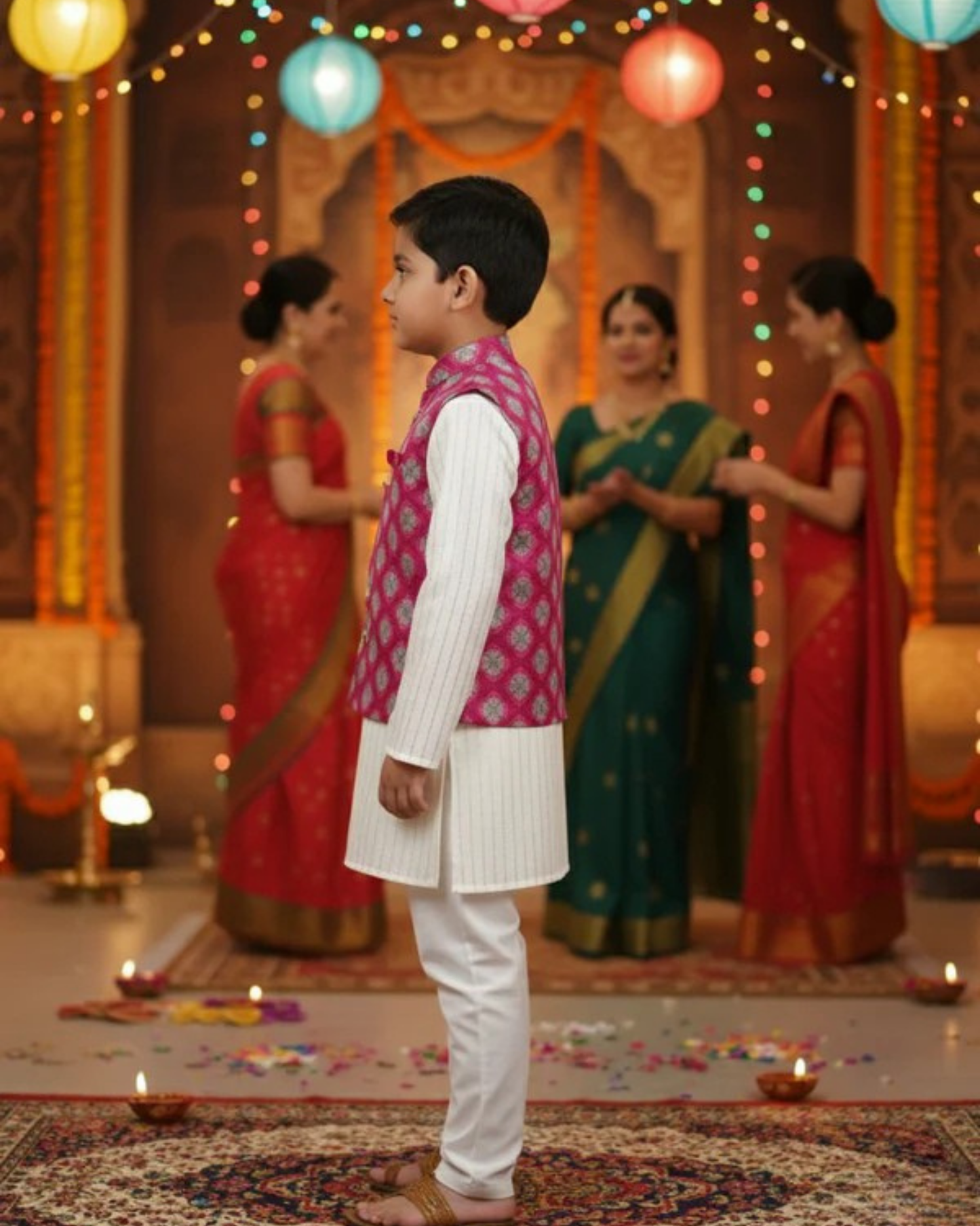 Wine Jaal Buta Jacket with Kurta Pyjama
