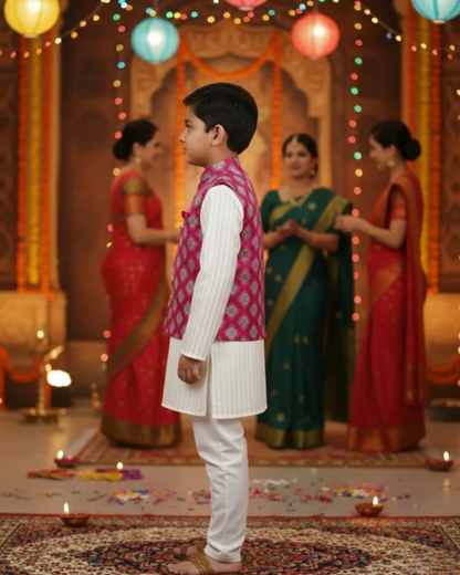 Wine Jaal Buta Jacket with Kurta Pyjama