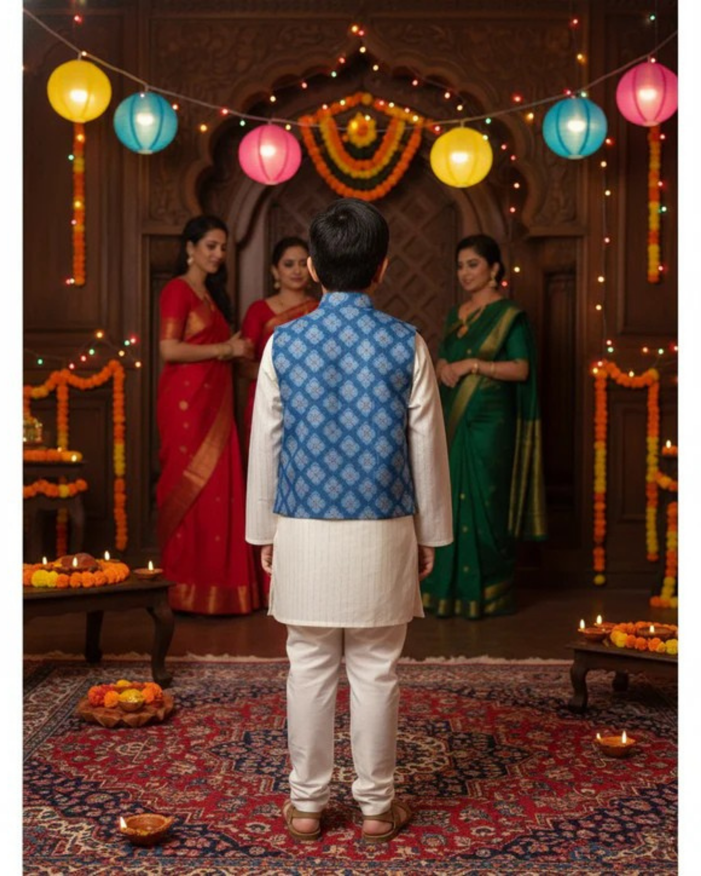Wine Jaal Buta Jacket with Kurta Pyjama