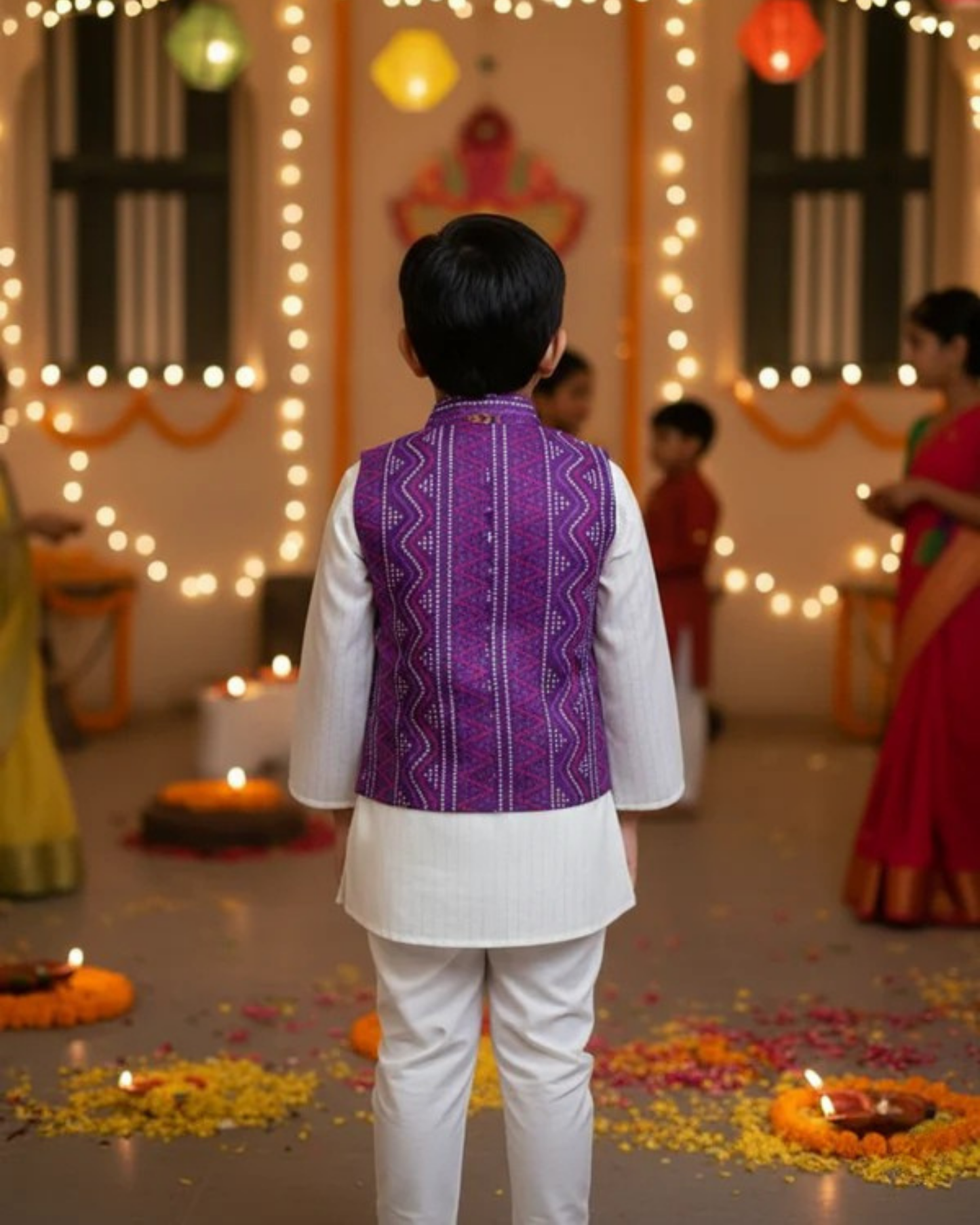 Ethnic Bandhej Jacket With Lurex Kurta Pyjama