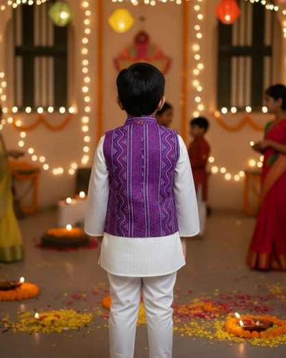 Ethnic Bandhej Jacket With Lurex Kurta Pyjama
