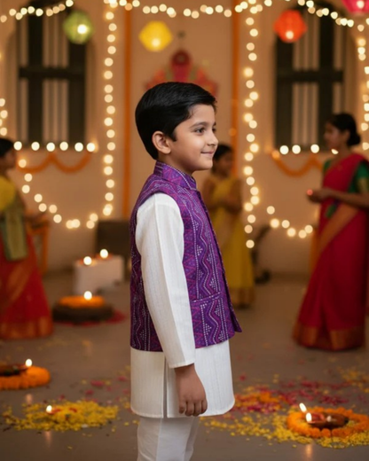 Ethnic Bandhej Jacket With Lurex Kurta Pyjama