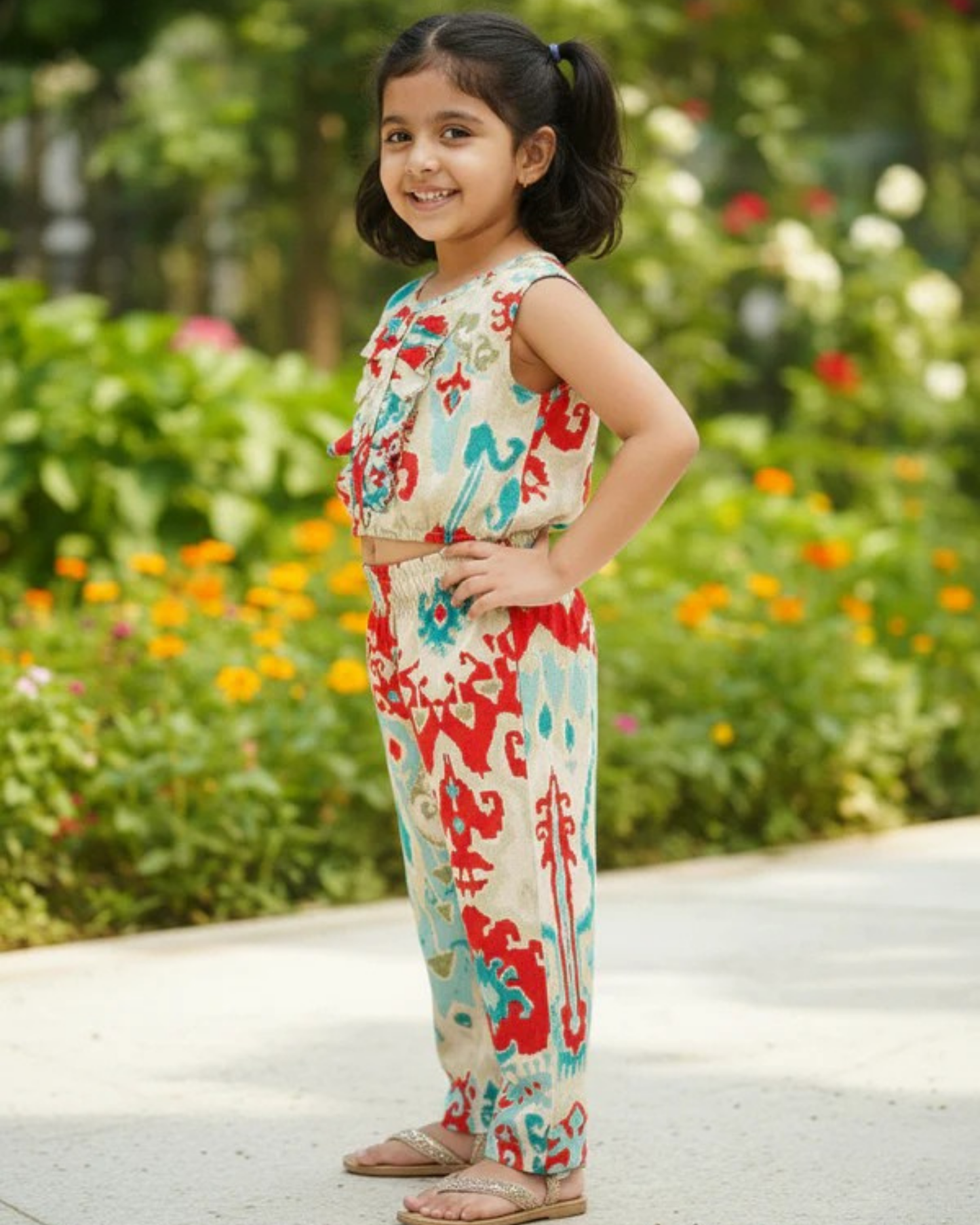 Digital Print Blue & Red Colour Girls Co-Ords