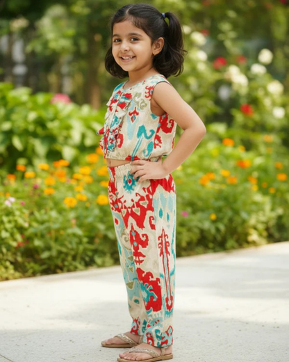 Digital Print Blue & Red Colour Girls Co-Ords