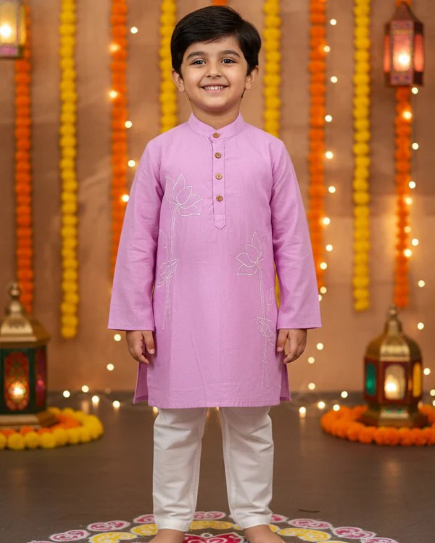 Lavender Lotus embroided Kurta -Pyjama