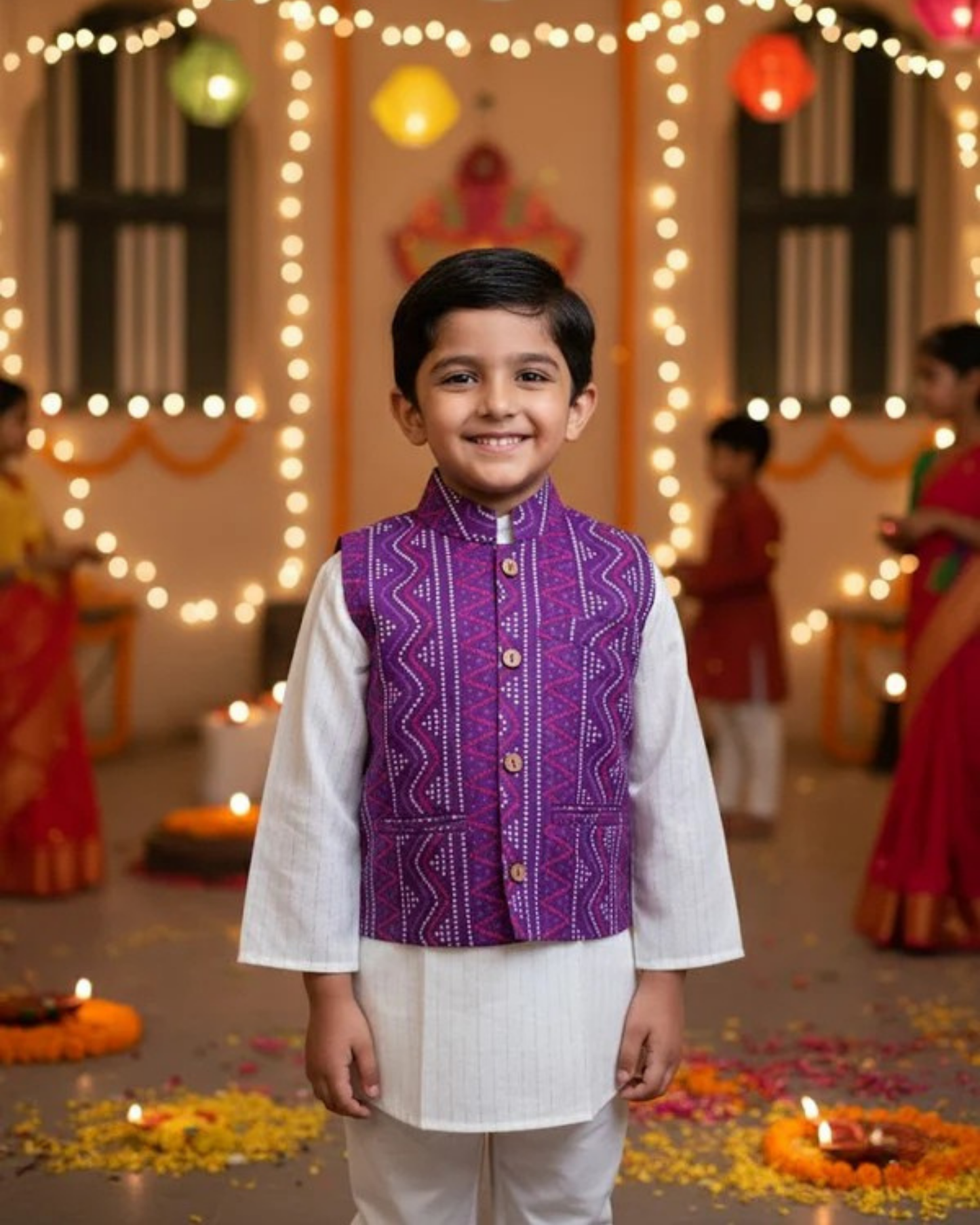Ethnic Bandhej Jacket With Lurex Kurta Pyjama