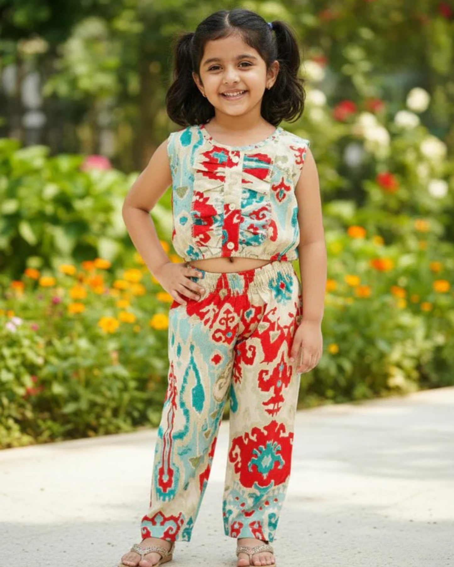 Digital Print Blue & Red Colour Girls Co-Ords