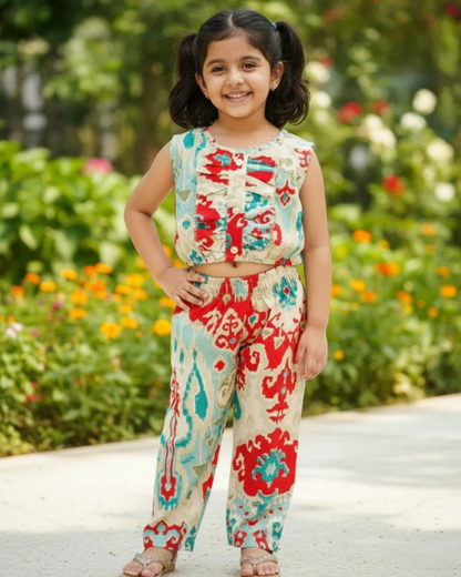 Digital Print Blue & Red Colour Girls Co-Ords