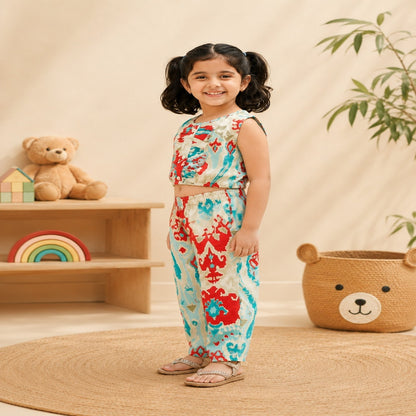 Digital Print Blue & Red Colour Girls Co-Ords