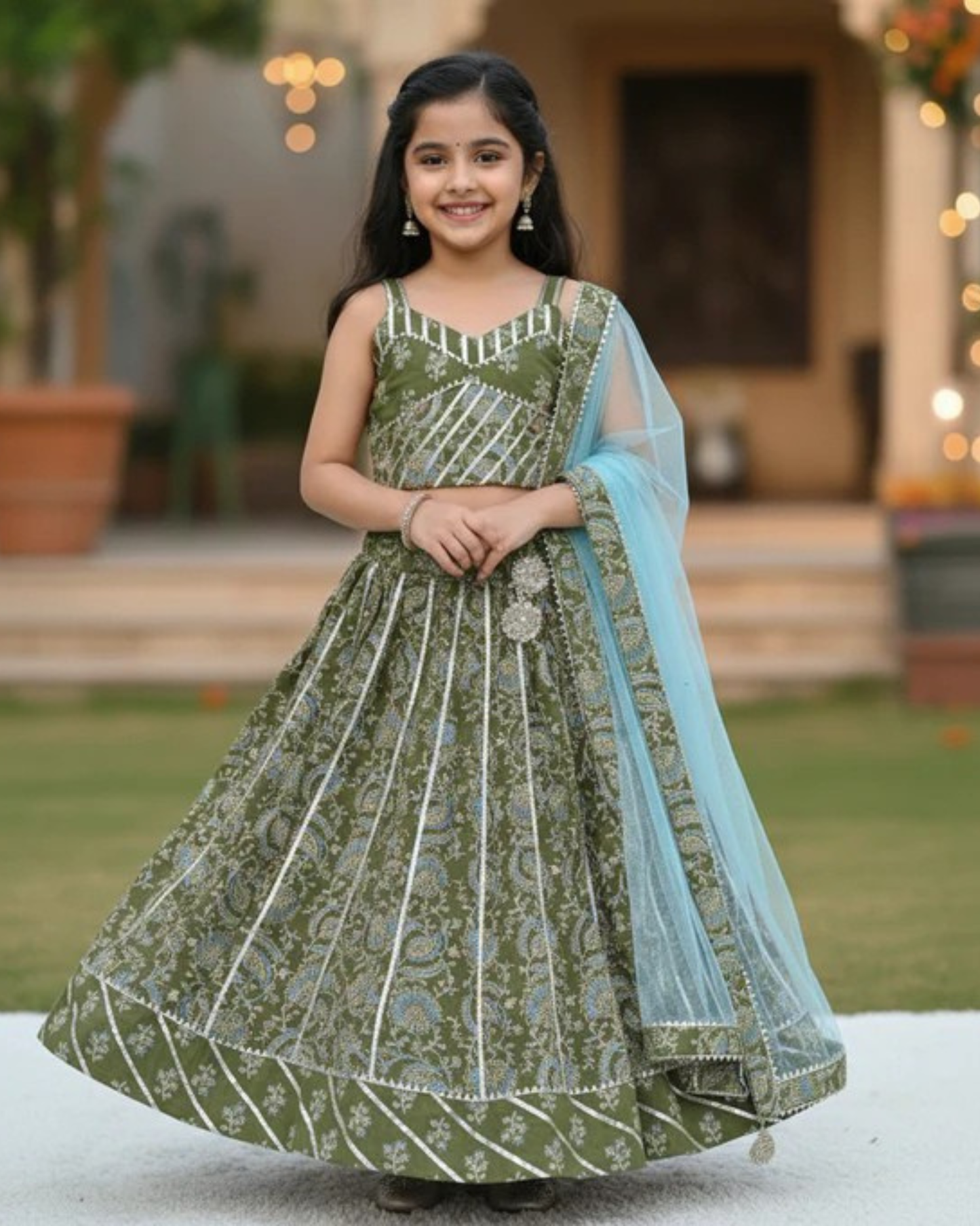 Block Print Heena Green Colour lehenga Choli