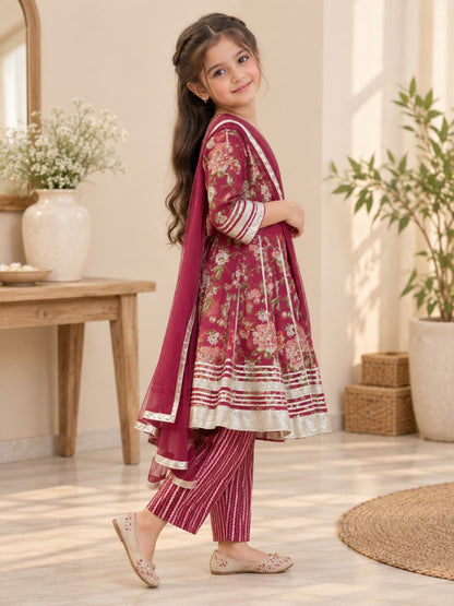 Ethnic Floral Printed Girls Flare Suit Set