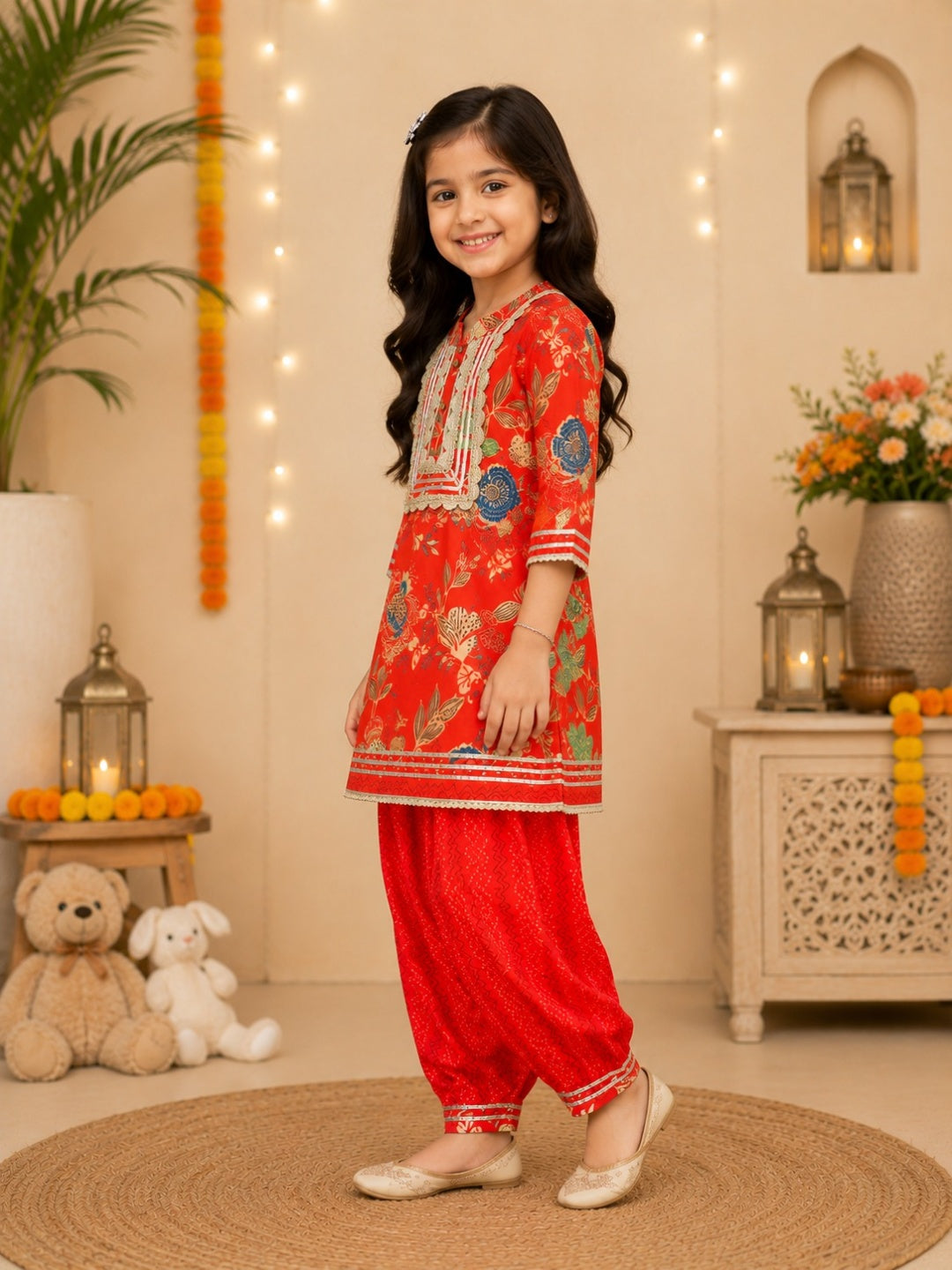 Red Coloured Afghani Style Suit Set