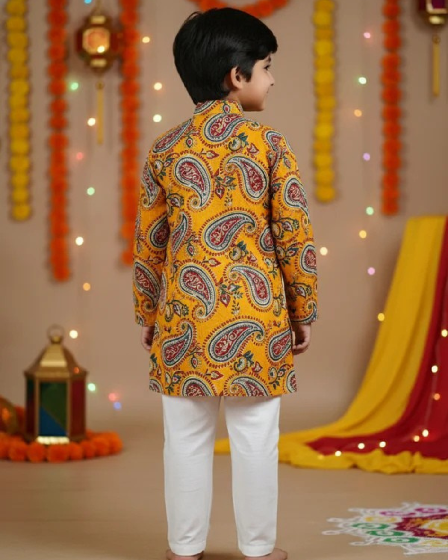 Mustard Paisley printed Kurta -Pyjama