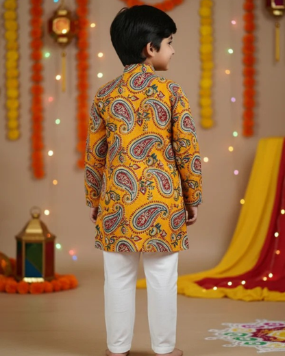 Mustard Paisley printed Kurta -Pyjama