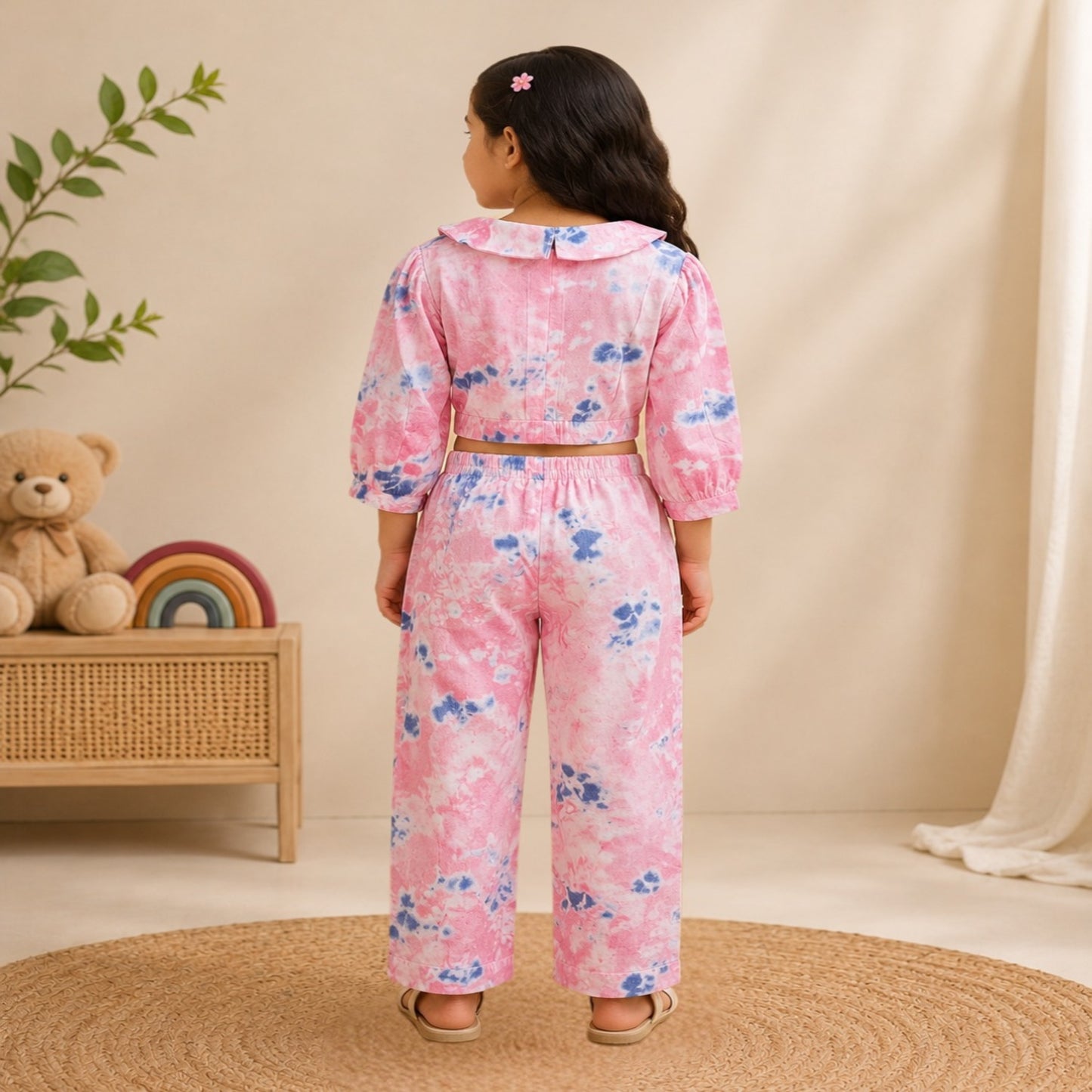 Marble Tie & Dye Print Peach Colour Girls Co-Ords