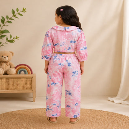 Marble Tie & Dye Print Peach Colour Girls Co-Ords