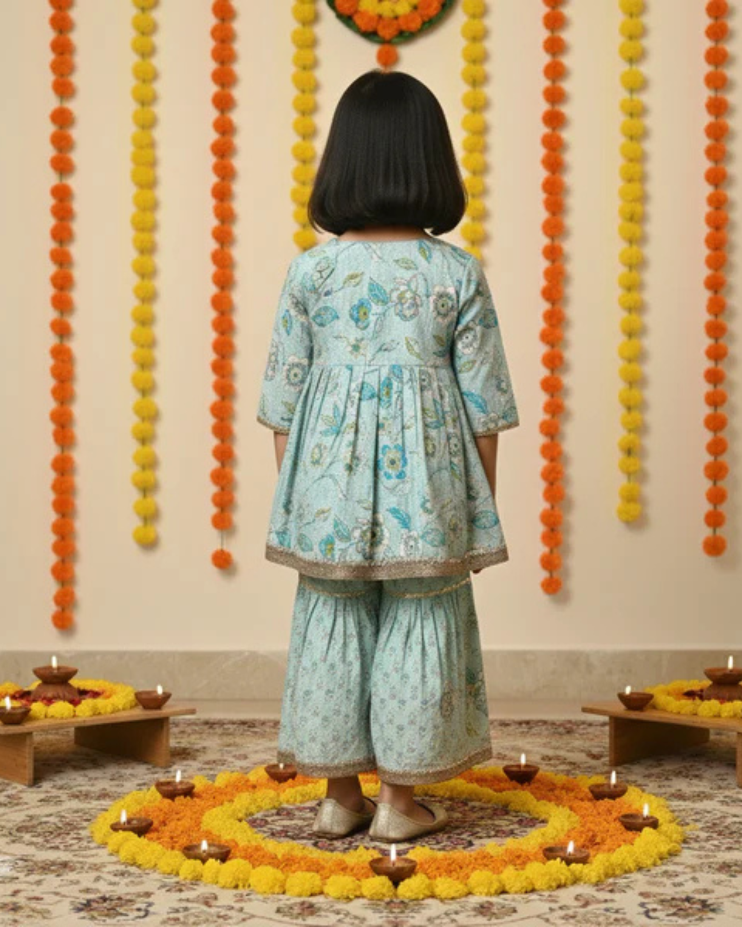 Tea Green Colour floral Print Ankarkali Suit with Sharara