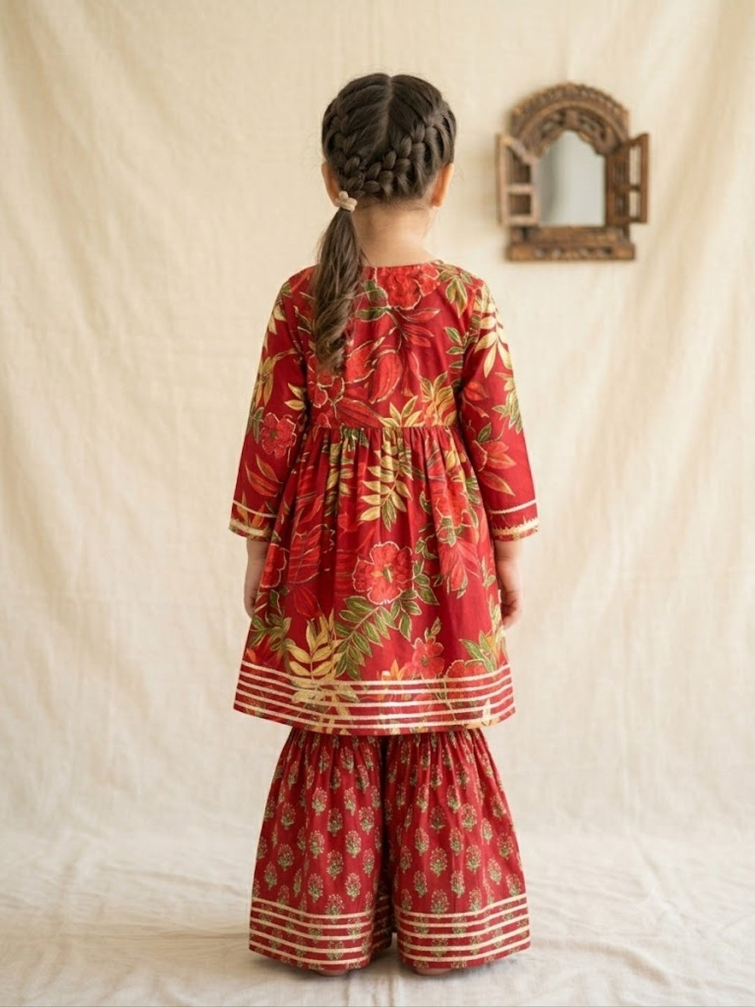 Block Print Maroon Colour Anarkali Suit With Sharara
