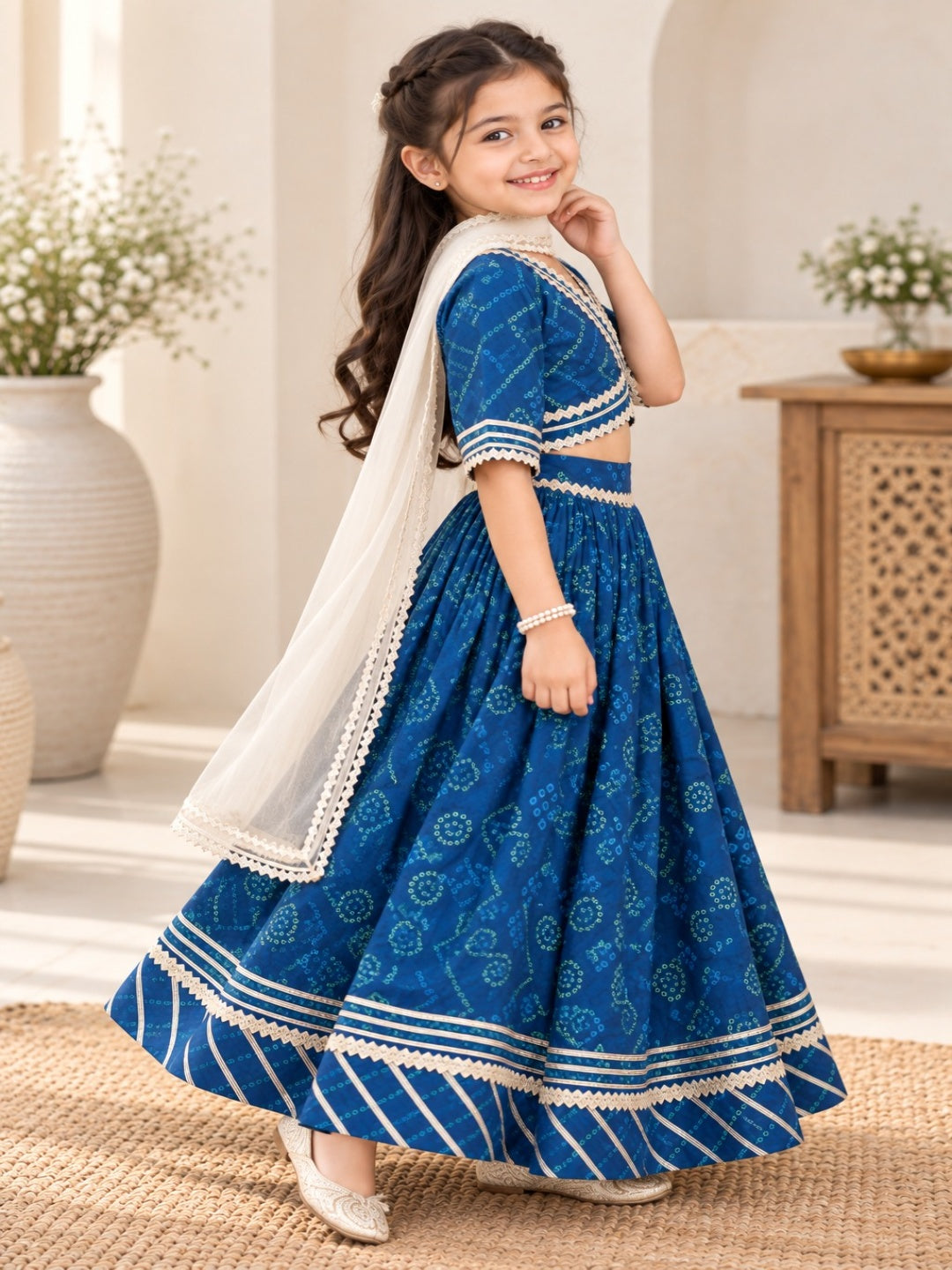 Bandhej Print Blue Coloured Lehnga Choli