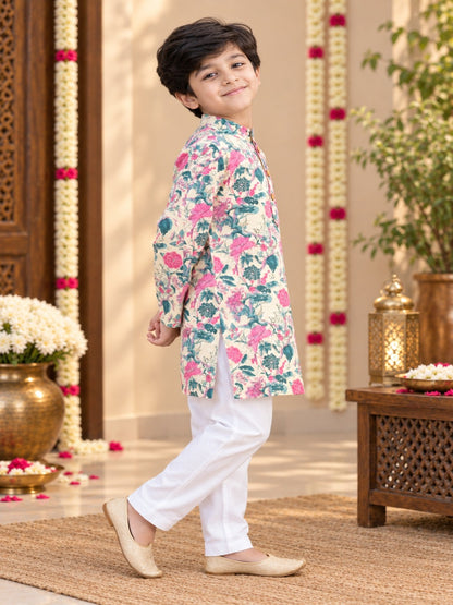 Pink Floral Printed Boy's Kurt