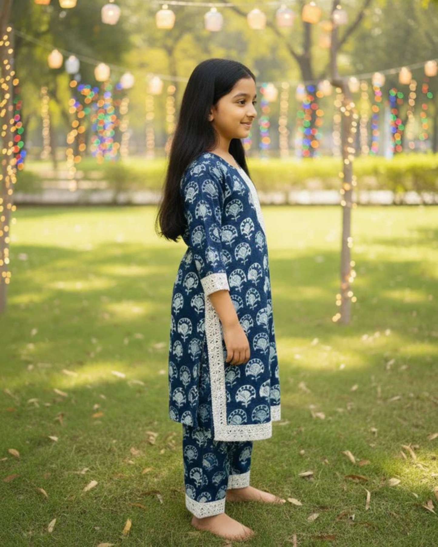 Blue Block Printed Straight Kurta with Palazzo