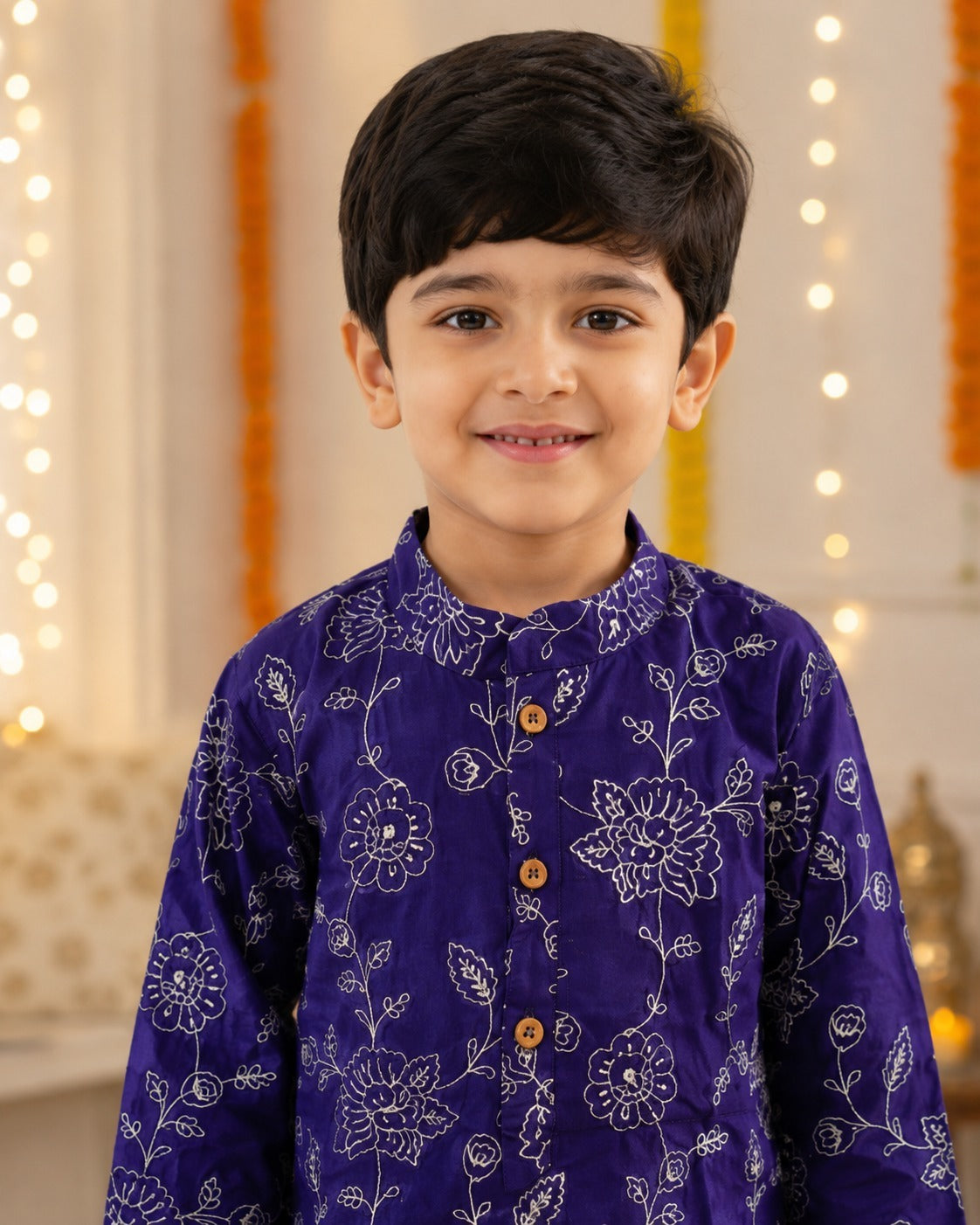 Embroided  Mul cotton violet coloured  Kurta with embroided Pajama