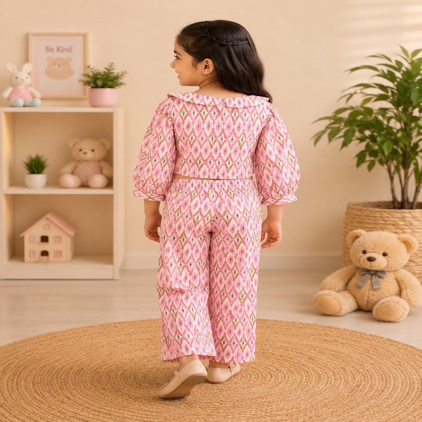 Pink Ikat Printed Girls Co-Ords