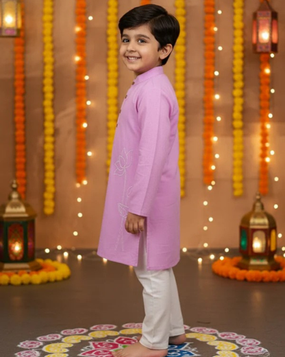 Lavender Lotus embroided Kurta -Pyjama