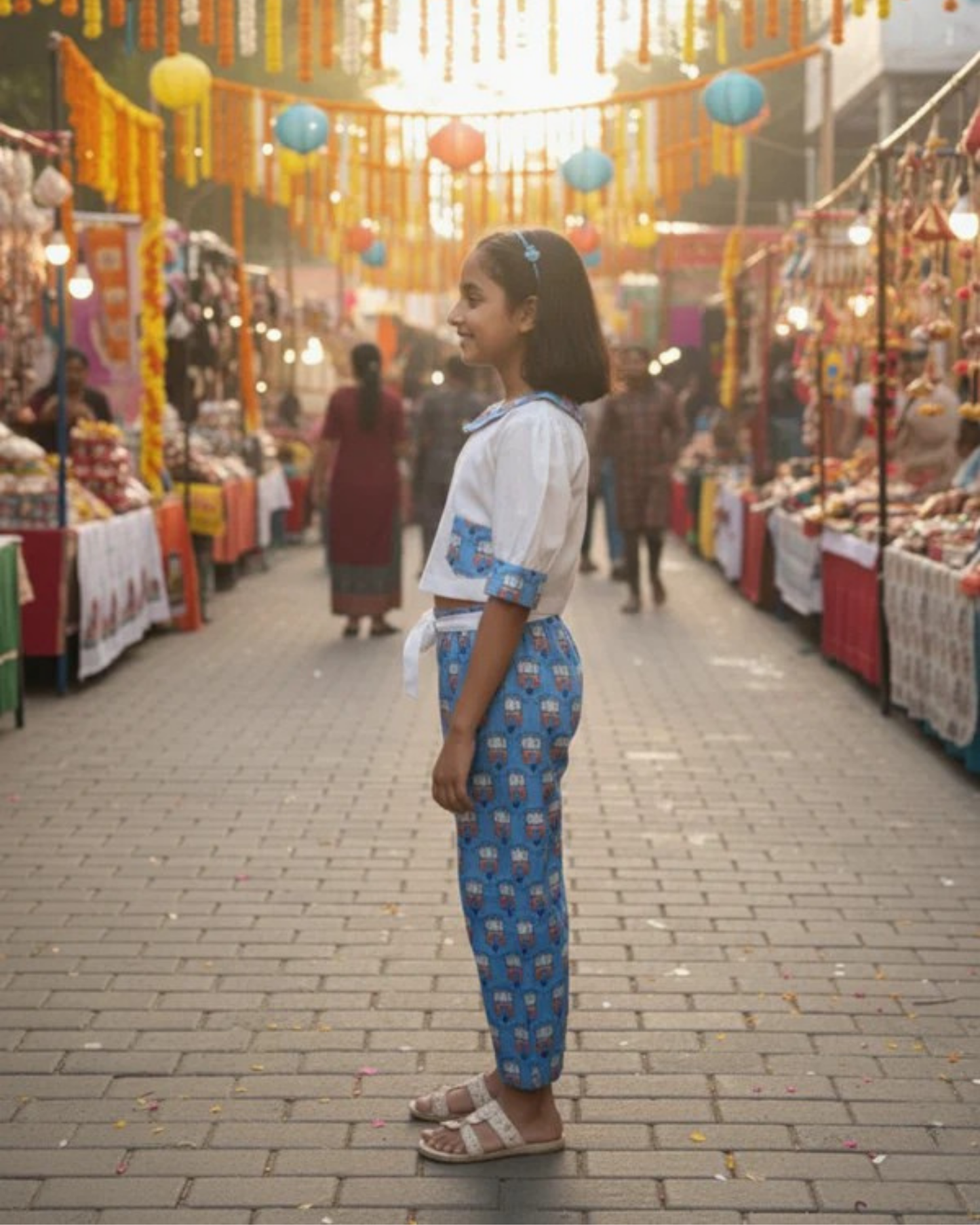 Blue Coloured Auto Printed Girls Co-Ords
