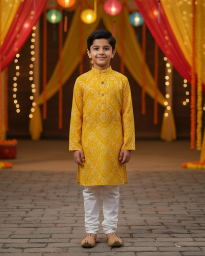 Yellow Bandhej Tie and dye Kurta -Pyjama