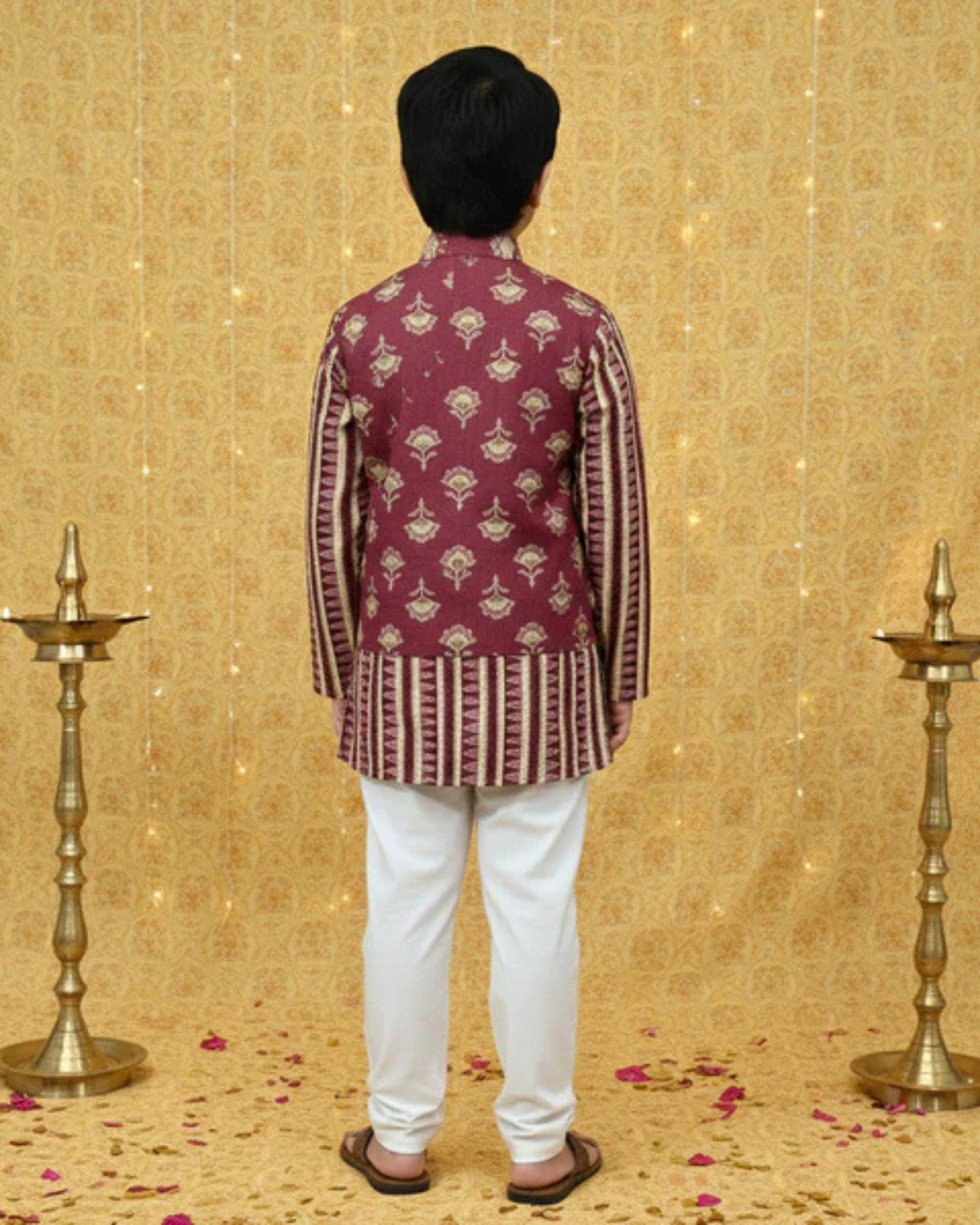 Plum Foil print Jacket with Kurta Pyjama