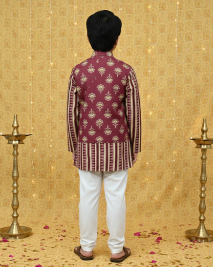 Plum Foil print Jacket with Kurta Pyjama