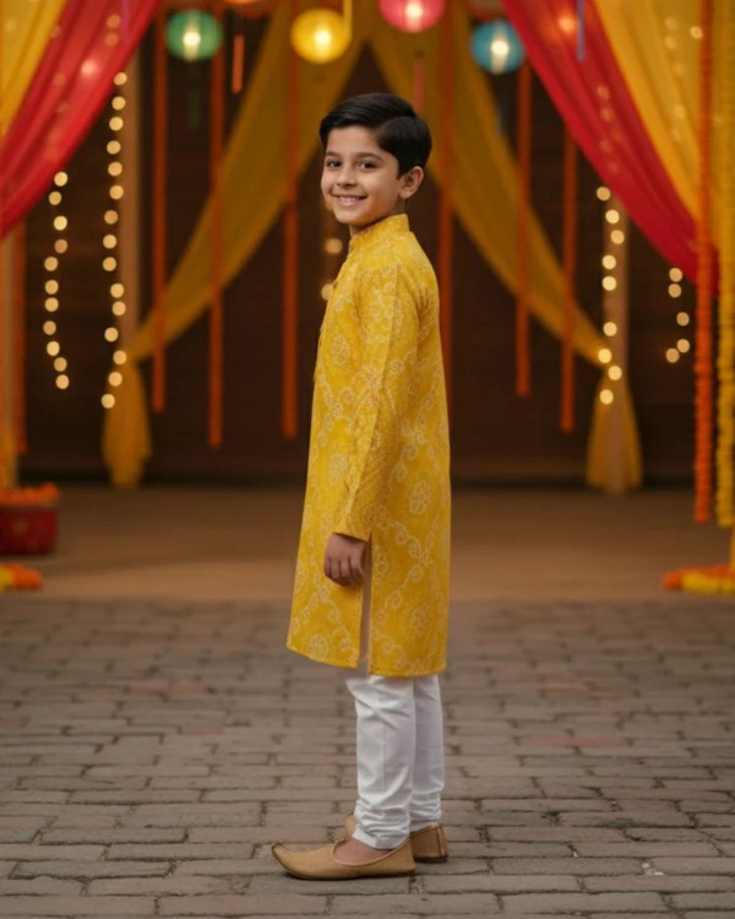 Yellow Bandhej Tie and dye Kurta -Pyjama