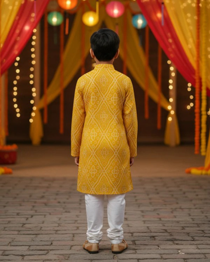 Yellow Bandhej Tie and dye Kurta -Pyjama