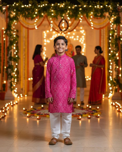 Pink Bandhej Tie and dye Kurta -Pyjama