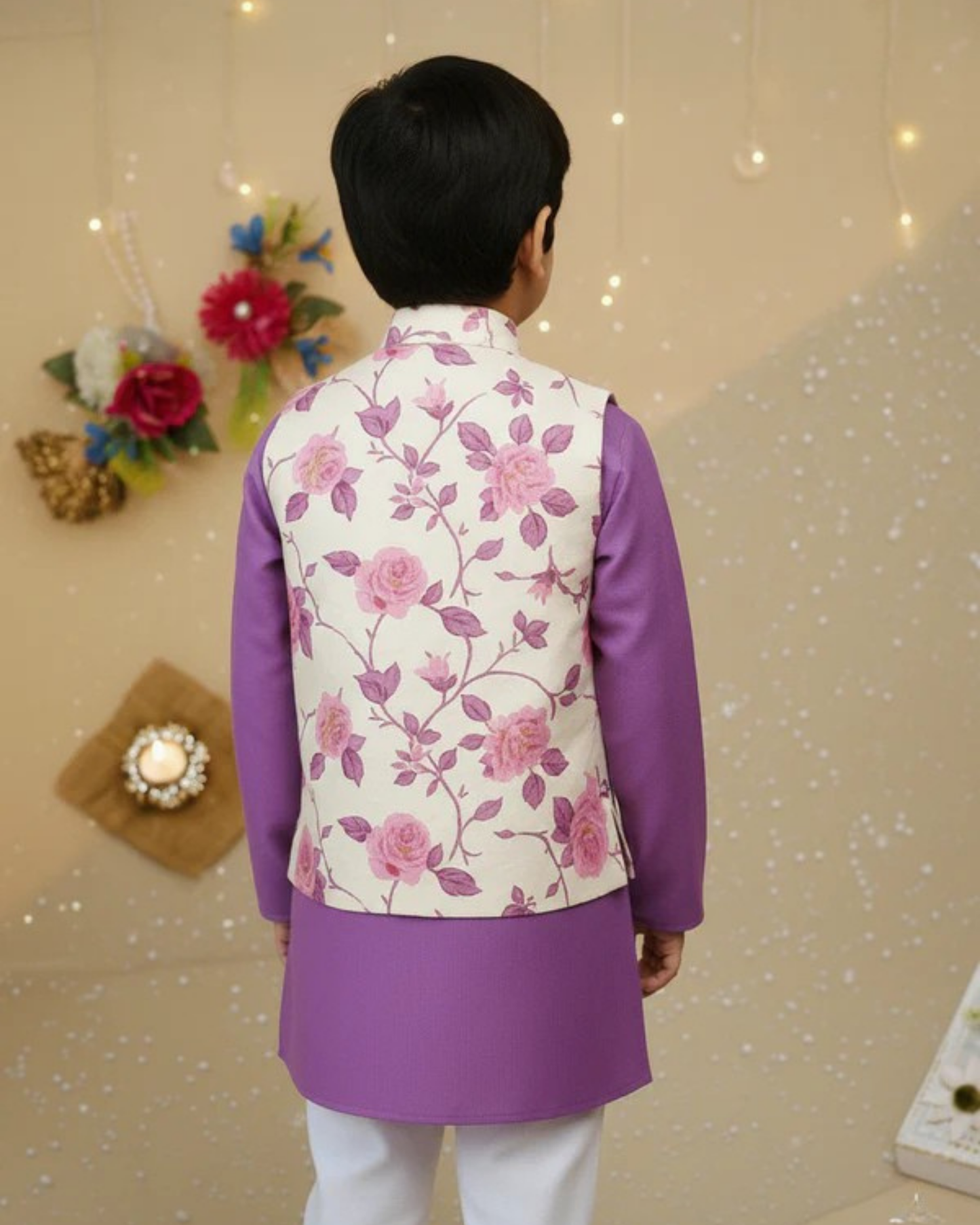 Lavender rose print kurta Pyjama with jacket