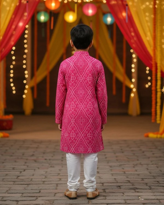 Pink Bandhej Tie and dye Kurta -Pyjama