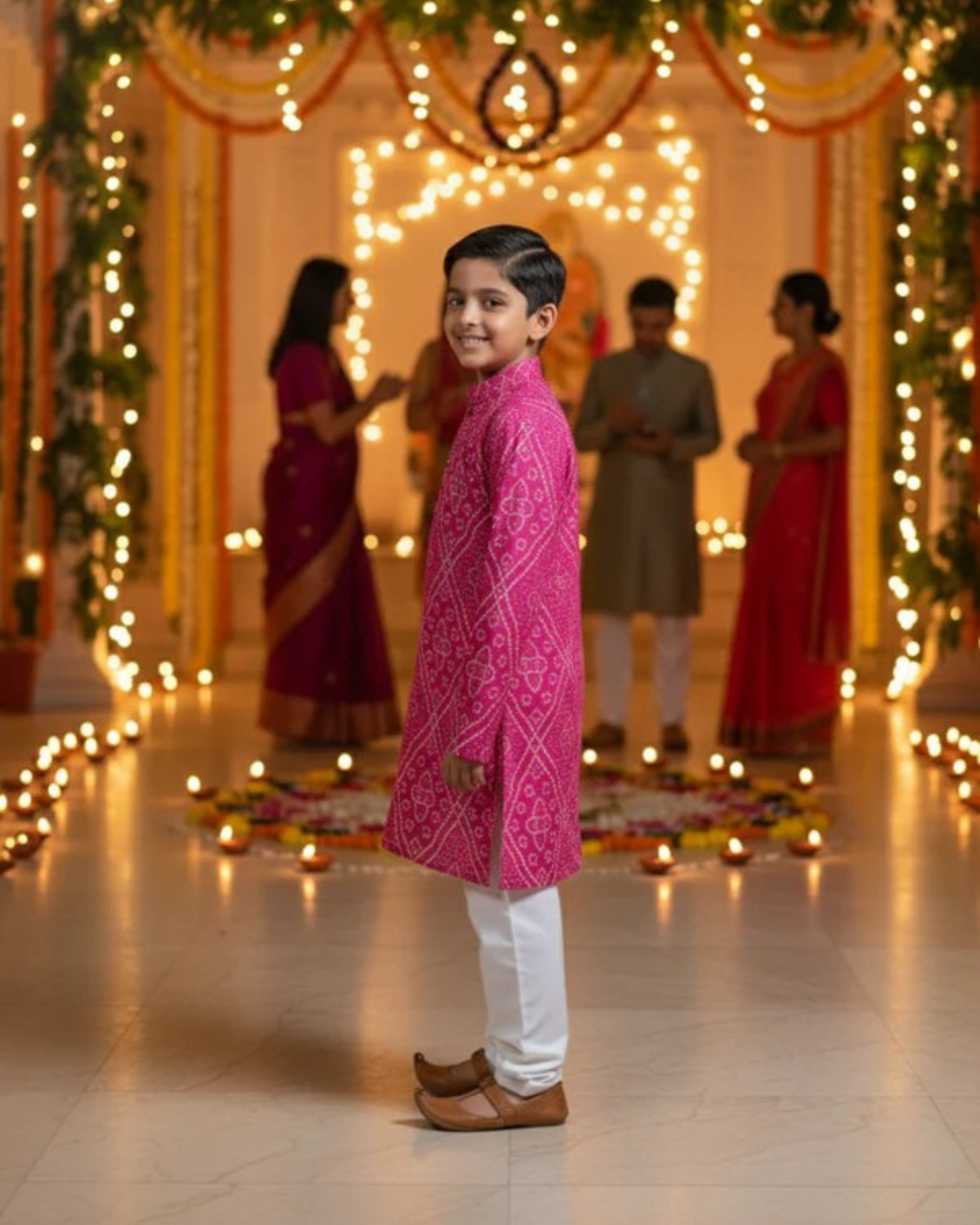 Pink Bandhej Tie and dye Kurta -Pyjama