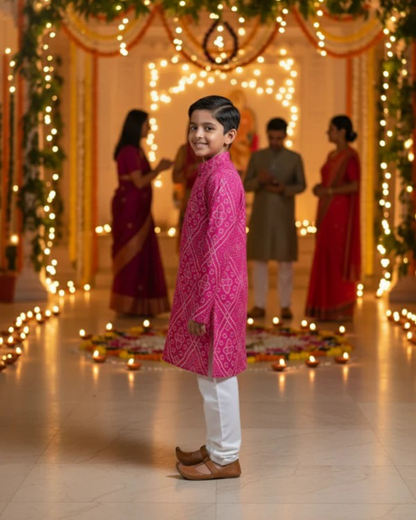 Pink Bandhej Tie and dye Kurta -Pyjama