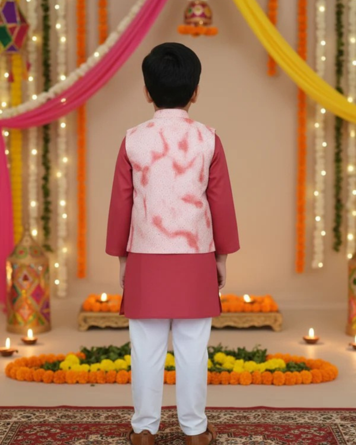 Schiffli Peach-Rust Jacket with Kurta -Pyjama